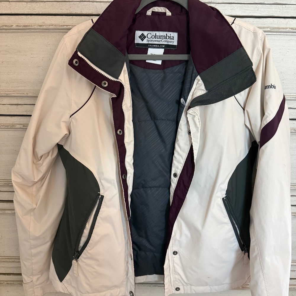 Columbia Women's Ski Jacket in Cream, Gray, and Plum